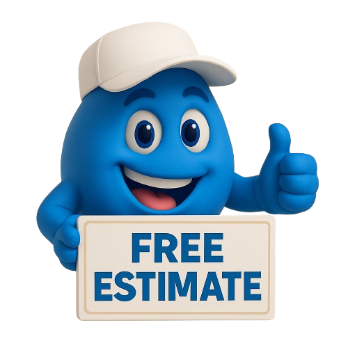 vaughan paint mascot holding free estimate sign